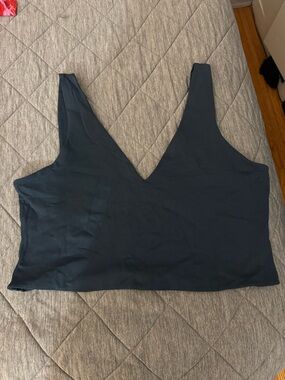 Deep V Dark Blue Crop Tank